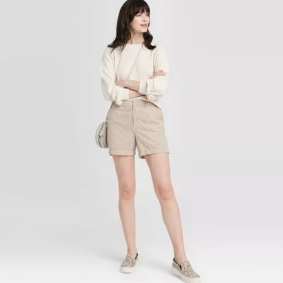 A NEW DAY Seersucker Striped Chino Shorts in Tan & Brown Stripe Coastal Size 6 - Picture 2 of 7